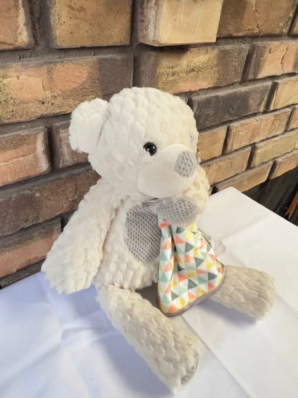 Scentsy Cream Bear with Triangle Pattern Lovey (Green, Orange, Yellow)